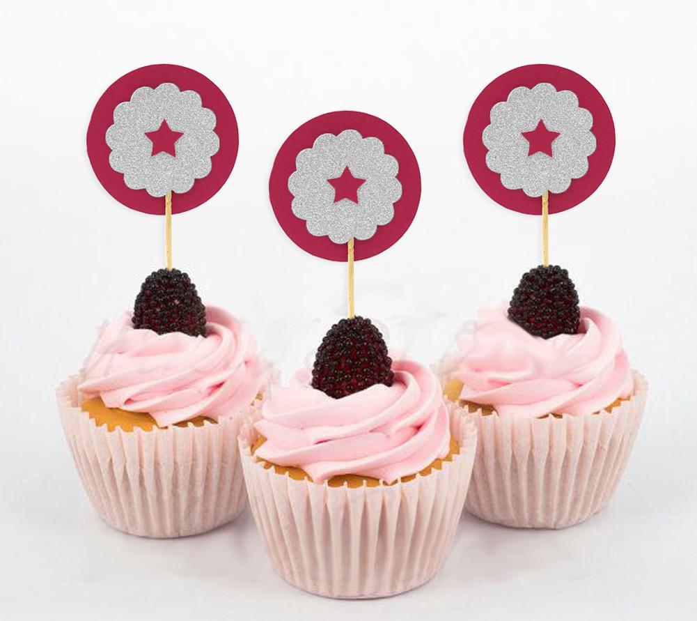 Darling Souvenir | Toppers de cupcake em formato de estrela com glitter | Decorações de sobremesa para festa de chá de bebê e casamento - Pacote de