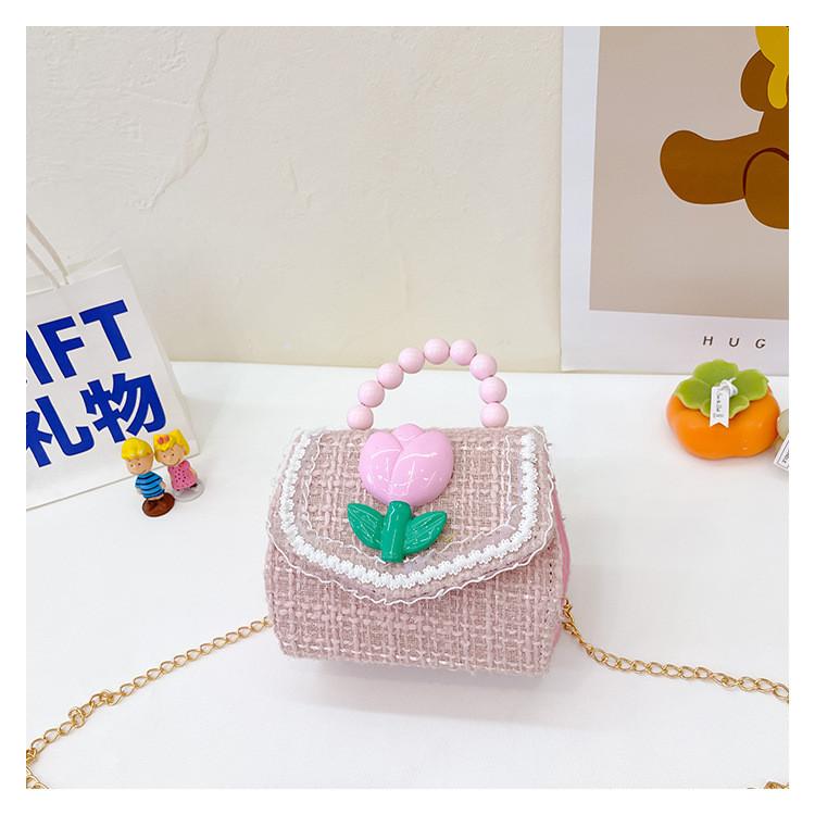 Childrens Cartoon Pattern Pu Shoulder Bag With Artificial Pearl Bow And Flower Decoration For Daily Casual Wear