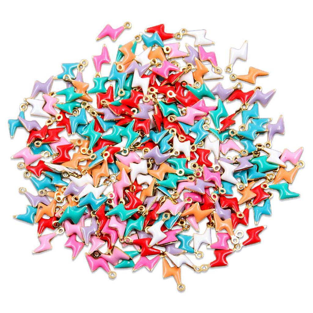 5pcs Double-Sided Stainless Steel Enamel Drip Oil Lightning Charm Pendants for DIY Bracelets and Necklaces