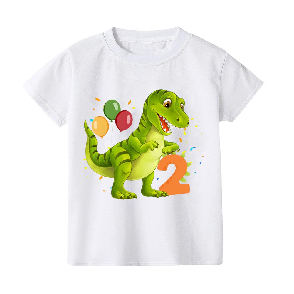 T-rex Dinosaur Birthday T-Shirt ANY AGE White Top Dino Trex Party Tops Cute Dino Boy Girls Birthday Shirts Outfit