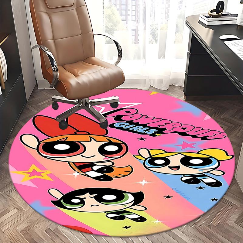 Powerpuff Girls Chair Mat - Round Carpet for Home Decor, Office Use, Living Room