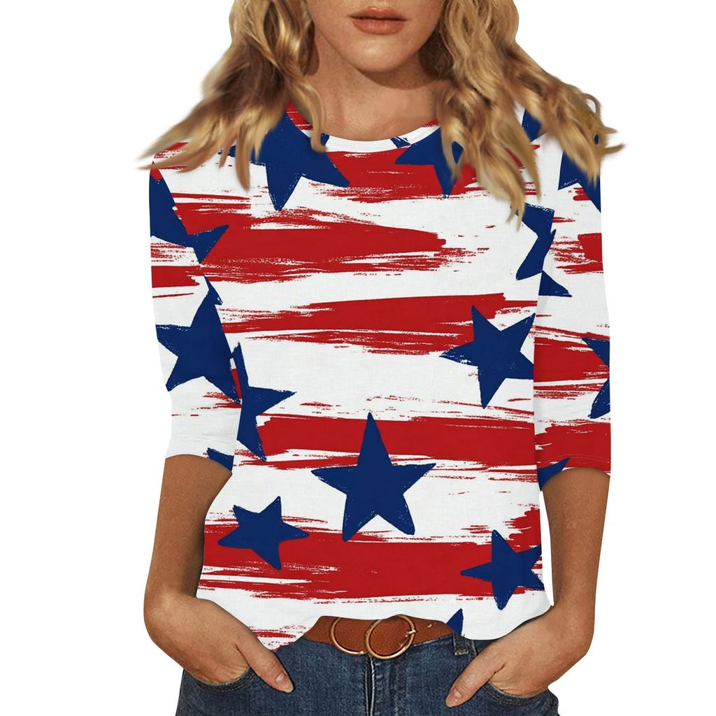 Damenmode Lässig Rundhals Bedrucktes 3/4 T-Shirt Top