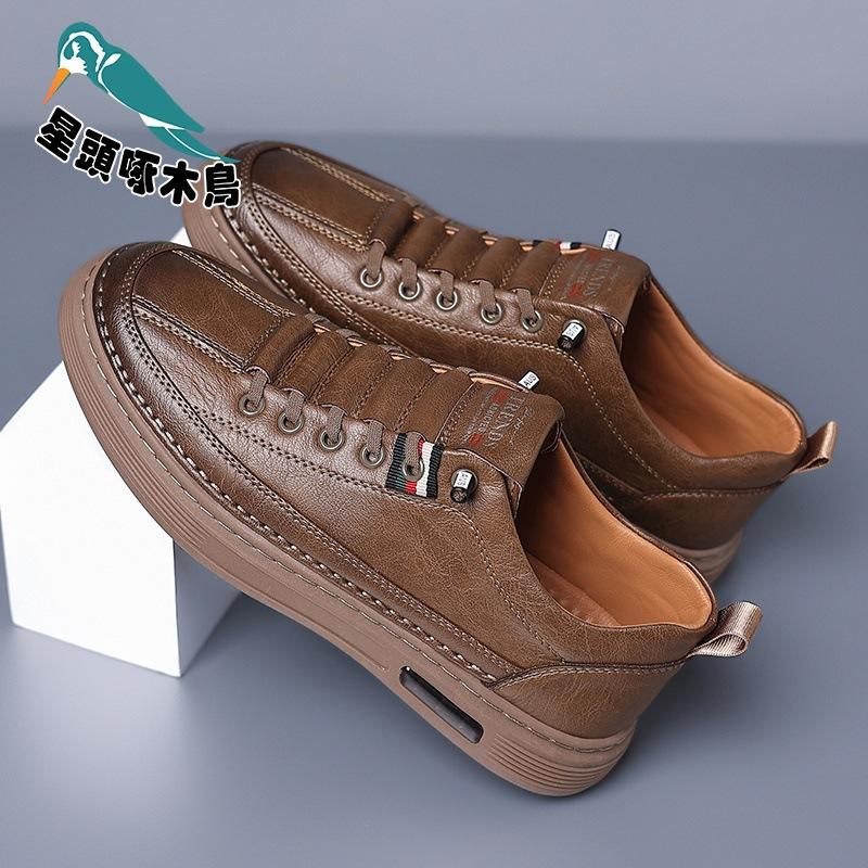 2025 Spring and Autumn Cowhide Doudou Shoes Men's Casual Driving Shoes Soft Sole Fashion Set Shoes