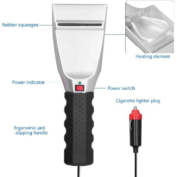 Auto Heated Ice Scraper Snow Shovel Plastic Metal 12V 18W 60°C 110.24in 3 Min Fast Heat Electric Windshield for Cars Trucks SUV