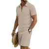 Men's Short Sleeve Polo Shirt and Shorts Set with Pockets Summer Casual Sportswear Lightweight Breathable Waffle Knit Fabric