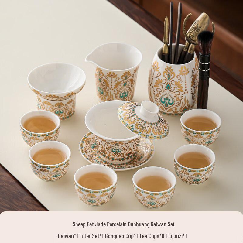Dunhuang Cultural Mutton Fat Jade White Porcelain Kung Fu Tea Set