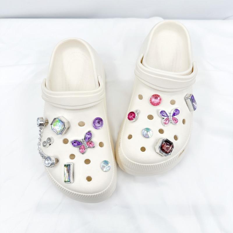 13PCS Shoe Charms for Crocs Colorful Diamond Butterfly Chain Decoration Buckle for Croc Charms Set Accessories Woman Girls Gift