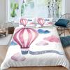 Airplane Cartoon Aircraft Duvet Cover For Boys Teens Air Balloon Aviation Parachute Blue Cloud Sky Seagull Nautical Birds