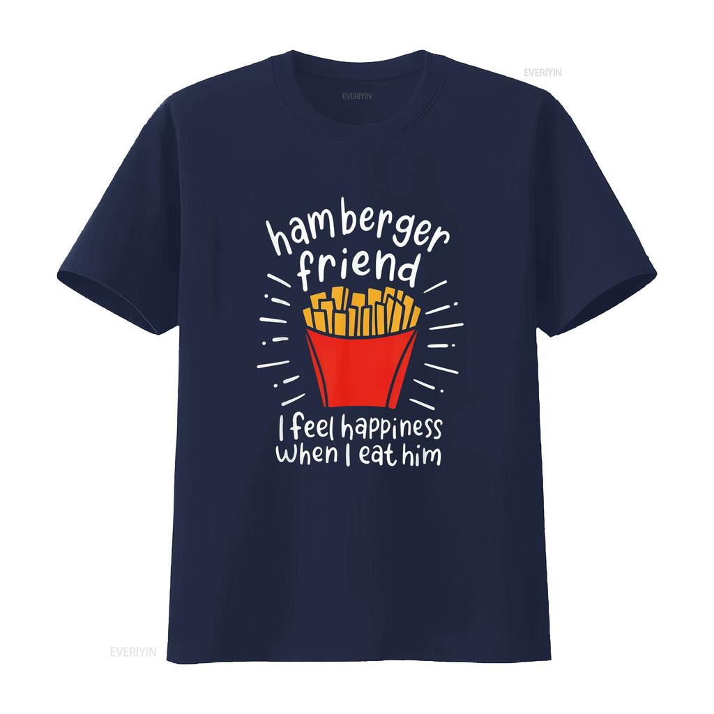 Womens Hamberger Friend I Feel Happiness When Eat A Him Funny T Shirt Black vintage Washed Stretched graphic Casual Comfortable