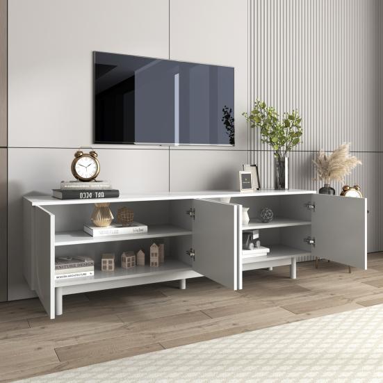 TV Console Table High Capacity Push Type Cabinet with 4 Doors Strong Stand Load-bearing Mid Century Modern Living Room Furniture Television