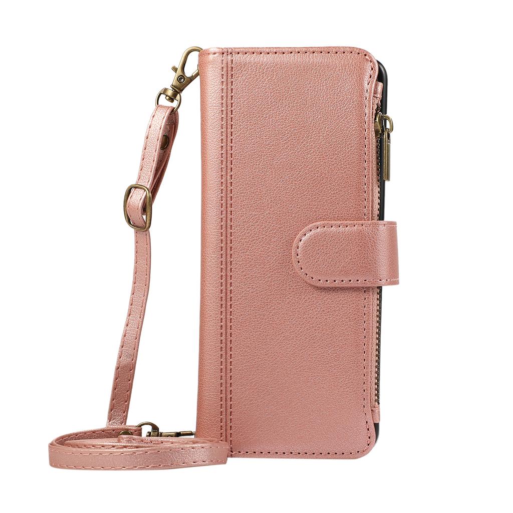 Zipper Cards Bag Wallet Leather Case For Samsung Galaxy Z Fold 7 6 5 4 3 5G Fold7 Fold6 Fold5 Long Lanyard Crossbody Stand Cover