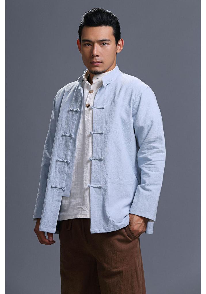 Men's Ethnic Style Hemp Cotton Shirt - Stand Collar, Long Sleeve, Frog Buttons, Loose Fit (2026).