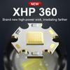 XHP360 LED Ultrahelle Taschenlampe Taschenlampe Hohe Leistung Blitzlicht Typ-C Wiederaufladbare Lampe Teleskop-Zoom-Taschenlampe Outdoor-Camping-Laterne