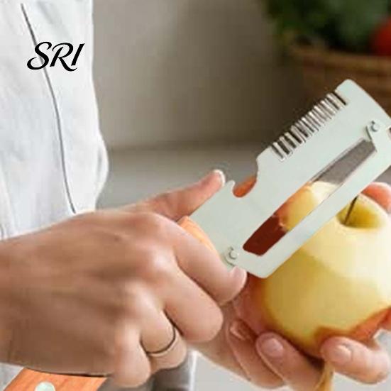 Ergonomic Wood Handle Knife Vegetable Peeler with 2-in-1 Fruit And Bottle Opener Non-slip Wide Curved Blade Kitchen Peeling Tool for Potatoes