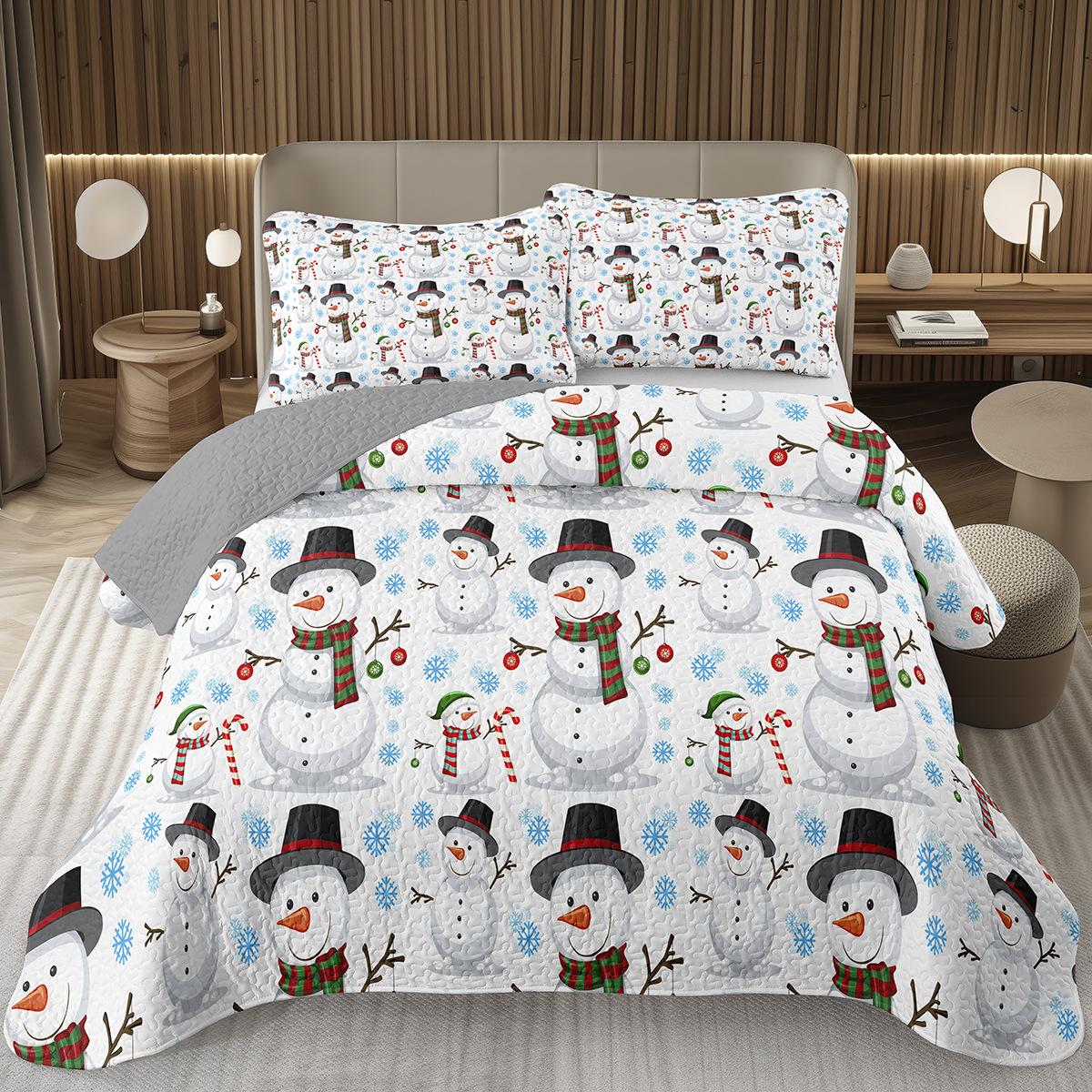 

Merry Christmas Coverlet Set,Lovely Snowman Bedspread Twin Size For Boys Girls Dorm Room, Winter Theme Cartoon Style Quilt Set EU Single 135x200cm