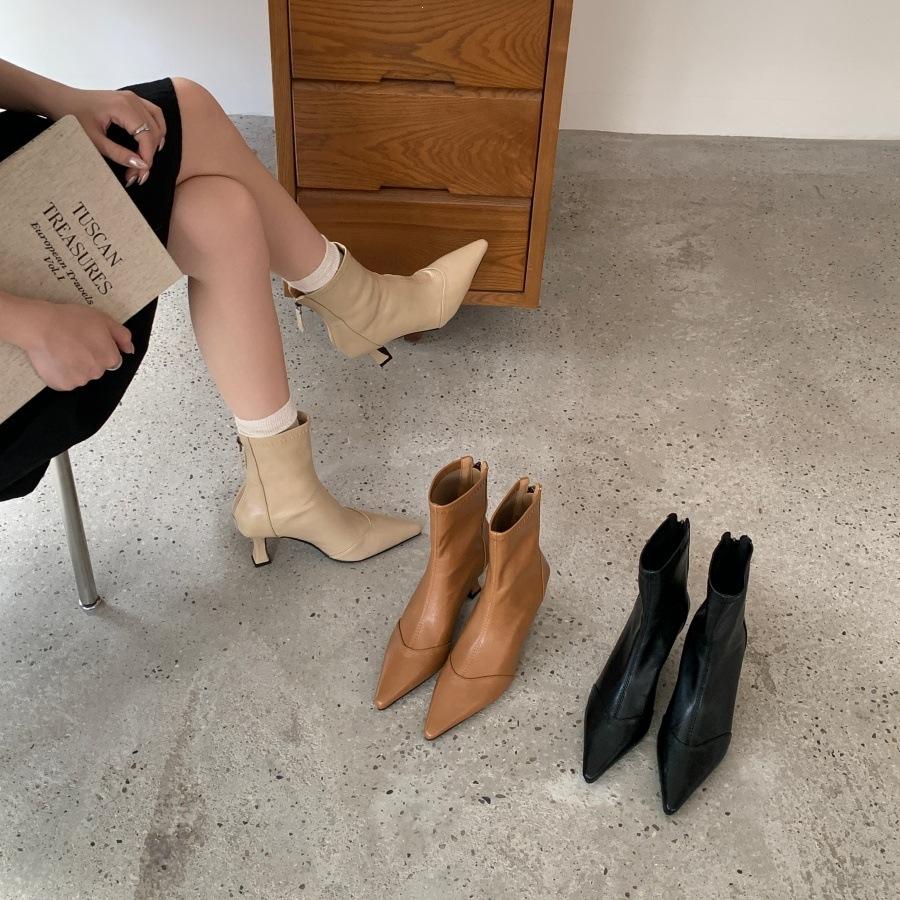 Pointed short boots women's boots autumn and winter boots French temperament thin boots thin heel high heel short boots women