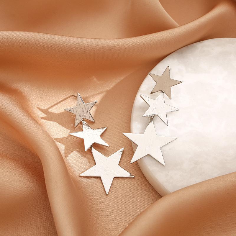 Vintage Long Star Dangle Earrings for Women Trendy Metal Golden copper Color Punk Statement Dangle Earrings Party Zircon