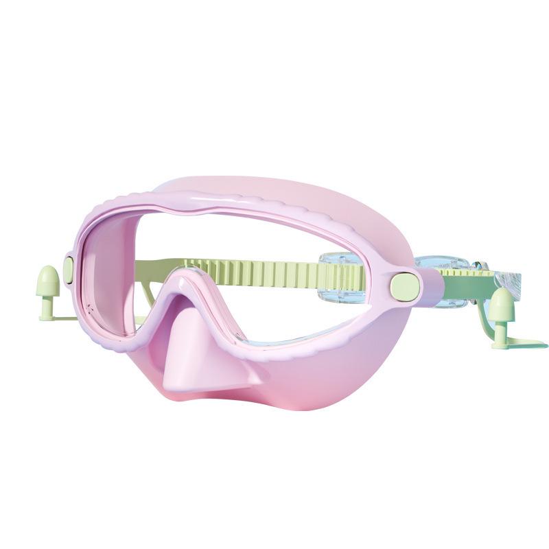 Children's Waterproof Anti-Fog Swim Goggles with Nose Piece and Earplugs - Large Frame Silicone Design