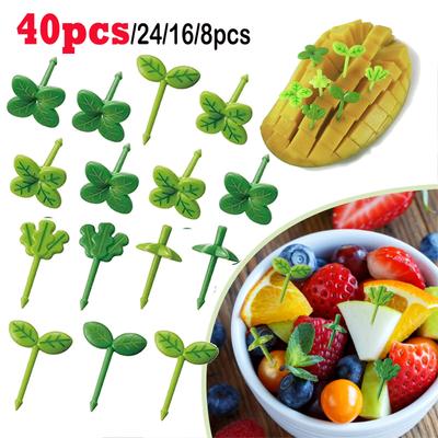 40-8 stuks Plastic Stokjes Huisfeest Decoratie Vorken Prikker Eten Tandenstoker Lunch Accessoires Bladvormen voor Kinderen voor Sandwich Salade