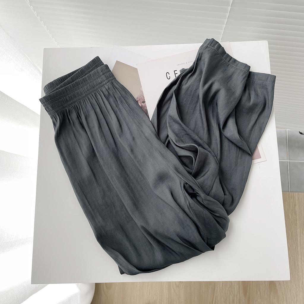 Women's Summer Thin Loose and Simple Ice Silk Wide Leg Pants with High Waist, Sun Protection and Drape Feeling, Casual Sports Pants