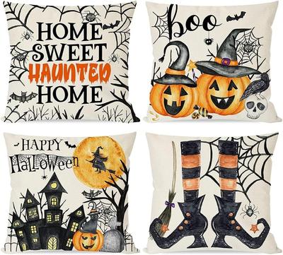 Halloween Decorative Pillow Covers: Home Sweet Haunted Home, Pumpkins, Happy Halloween, Witch Boots Designs Sofa Cushion Cover