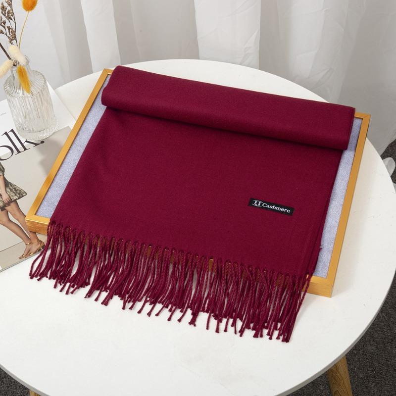 Scarf women's winter monochrome imitation cashmere, warm and thickened long summer new air-conditioning fringed large shawl