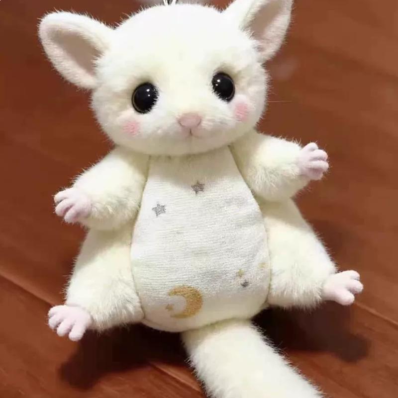 Cute White Sugar Glider Plush Toys Keychain Stuffed Animal Pendant With Moon Star Pattern Bag Backpack Surprise Holiday Gift