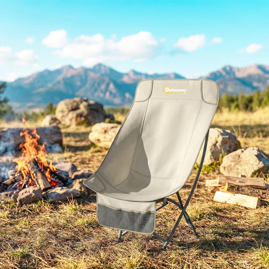 Camping Chair for Adults Heavy Duty Folding Camp Chair with Side Pocket and Carry Bag Khaki