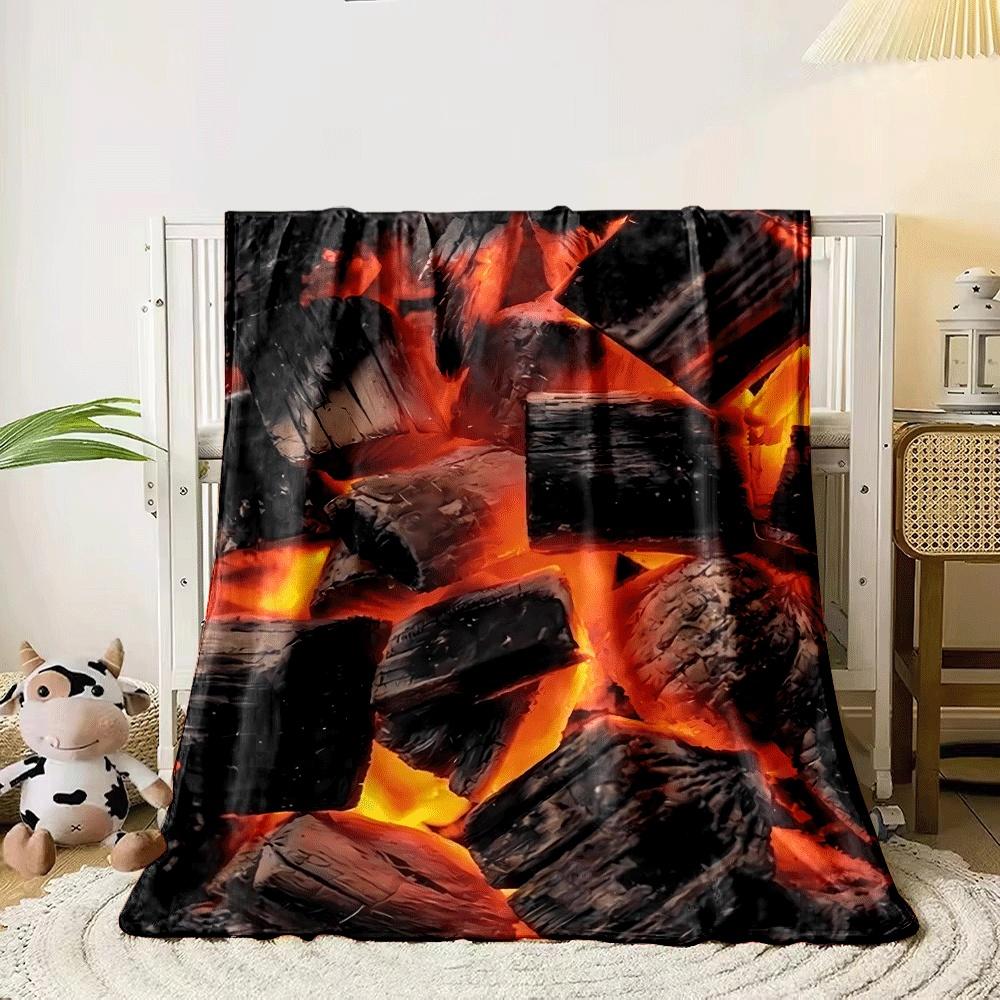 Glowing charcoal chunks with intense orange-red embers and dark edges. for all seasons blanket lunch break throw gift 80cm x 120cm