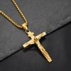Collana Ciondolo Crocifisso INRI Gesù Croce Colore Oro Acciaio Inossidabile Catena per Collo da Uomo Gioielli Cristiani Cattolici