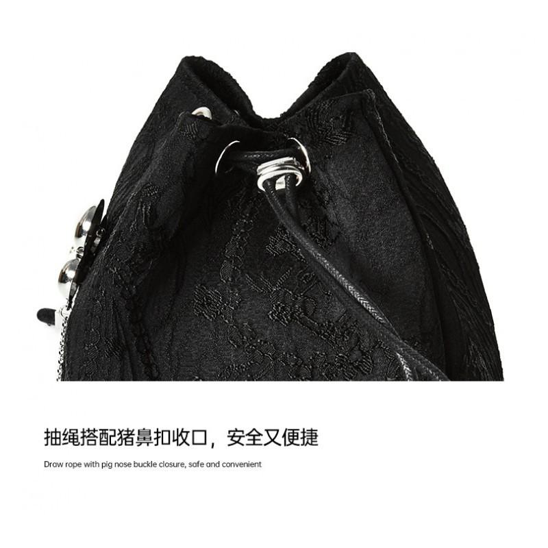 Handheld Jacquard Cloth Bucket Bag Chinese Style Drawstring High-end Women's Handbag Fashionable Small Shoulder