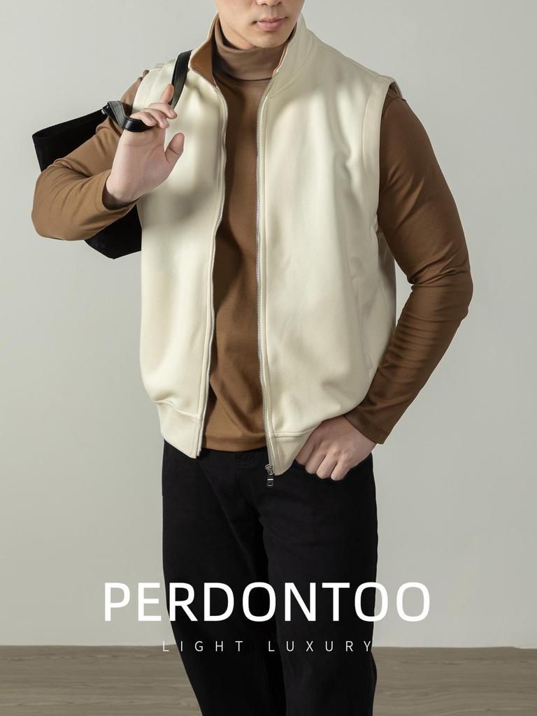 Leichter Luxus Stil Herren Hautfreundliche Baumwolle Stehkragen Reißverschluss Weste - Lässige Herbst/Winter Layering Weste Jacke