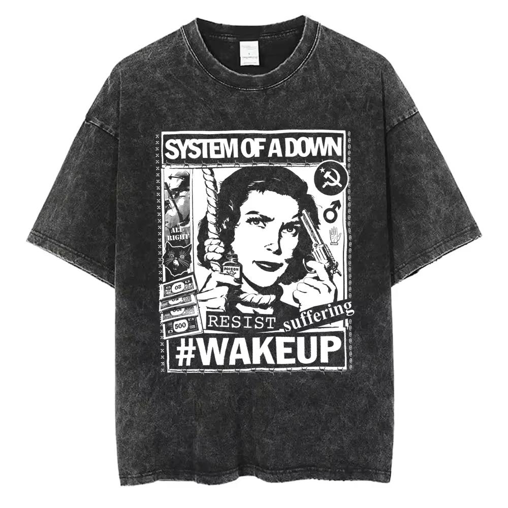 S Alternative Rock Band System of A Down Washed Vintage Tshirts Men Women Fashion Oversized T Shirt Male Casual Cotton Tshirt