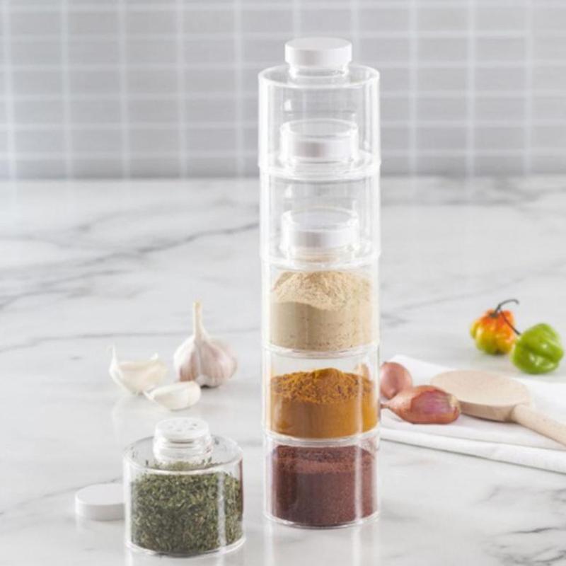 

6Pcs/Set Spice Jar Pepper Shaker Box Spice Tower Herb & Spice Tools Transparent Seasoning Cans Kitchen Rack Condiment Bottles 6PCS