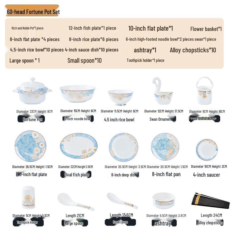 Ru Han 60-Piece Chinese Ceramic Dinnerware Set