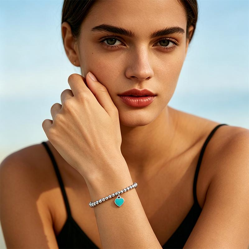 TIFFANY &CO Blue® Perles Diamant Bleu 4mm Argent 925 Émail Diamant Bracelet Femme GRP12057-Argent Petit