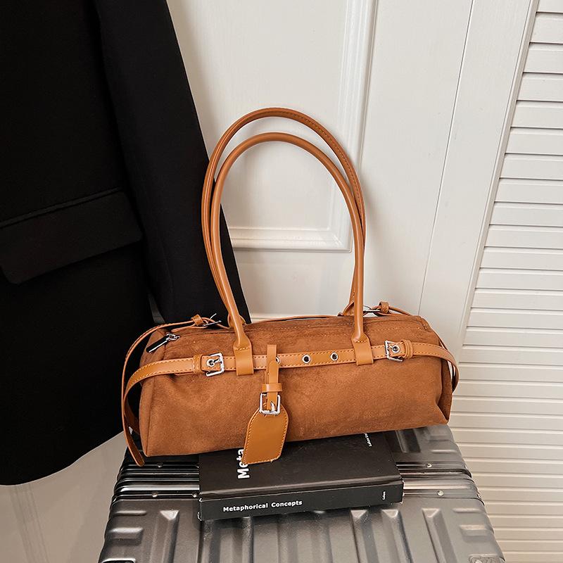 Vintage niche suede handbag bowling bag women's new casual underarm bag popular shoulder bag