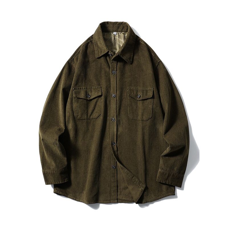 Japanese Retro Corduroy Long-Sleeve Work Shirt Jacket for Men, Autumn and Winter Casual Slim-Fit Foreign Trade Men's Shirt