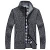 Men's Winter Velvet Stand Collar Cardigan - Long Sleeve Knitwear Fashion Sweater