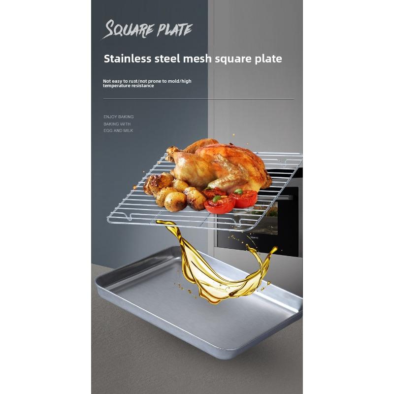 304 Stainless Steel Fruit Cake BBQ Tray Removable Cooling Rack Nonstick Barbecue Tray Square Baking Plate Kitchen Baking Tray