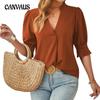 Summer Women's Shirt T-Shirt Solid Colour V-Neck Mid Sleeve Comfortable Breathable Casual Top
