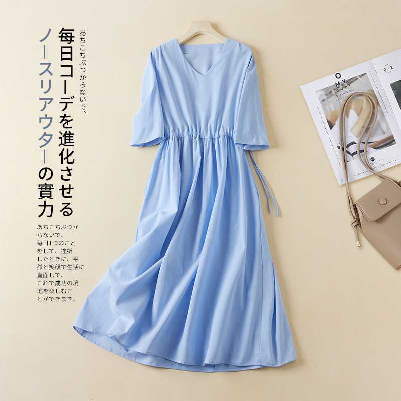 

Новое платье из рами жаккарда в горошек сине-белое с V-образным вырезом однотонное простое темпераментное летнее 2XL светло-синий