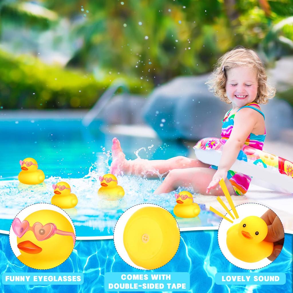 1-100Pc Mini Orange Rubber Ducks Set In Bulk With Sunglasses Float Squeak Tiny Rubber Duck Toy For Kids Party Birthday Supplies