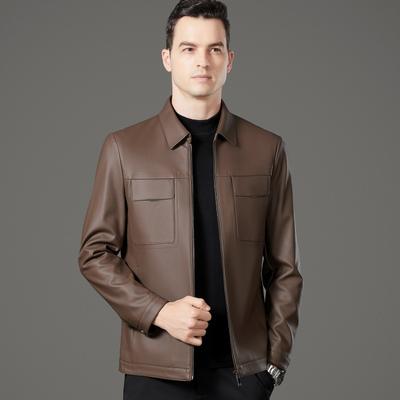 Men's Leather Jacket Genuine Leather Sheepskin Lapel Business Casual Leather Jacket Fashion Simple Jacket New Style
