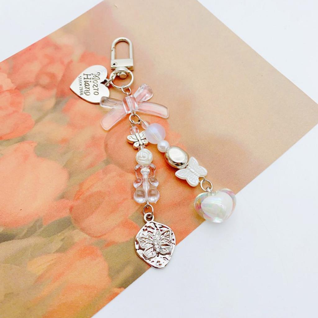 Butterfly Heart Phone Lanyard Bear Beaded Keychain Phone Charm Elegant Cellphone Straps Stylish Ornament for Wallet