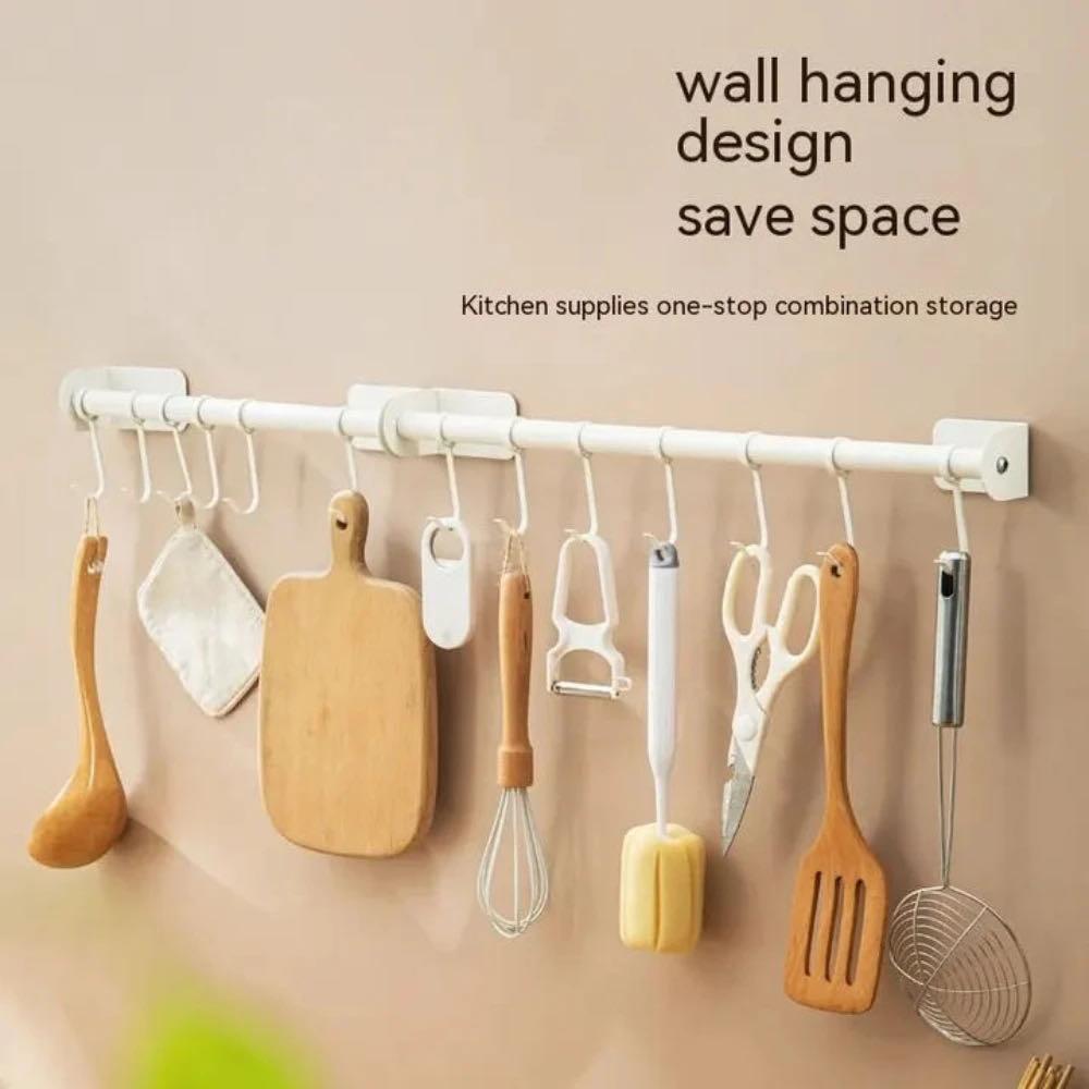 Hole-free Hook White Minimalist Multifunctional Stainless Steel Wall Shelves Storage Utensils Holder Kitchen Accessories Organizer High Quality