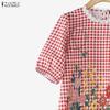 ZANZEA Women Grid Print Casual Round Neck Half Sleeve Blouse