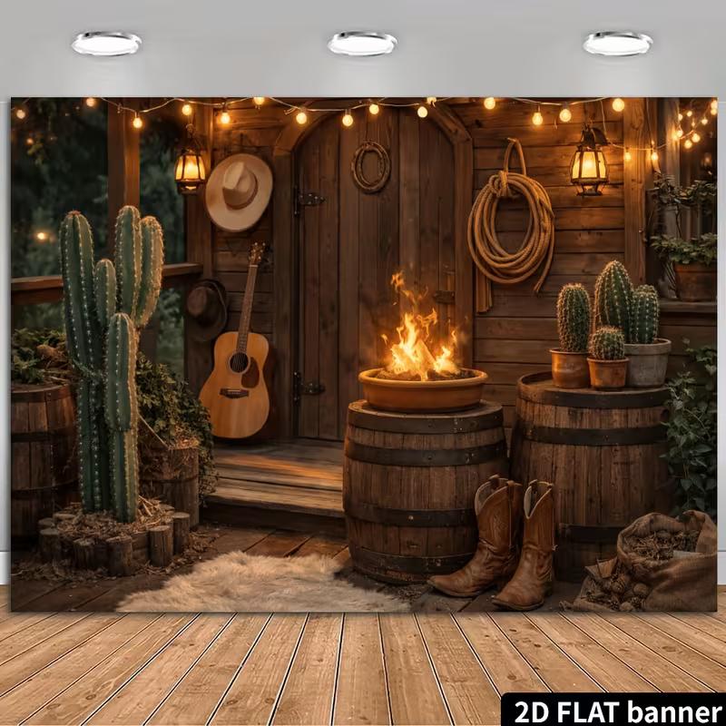 2D Warm Cowboy Campfire Scene Photography Background 47.2x31.5inch/120*80cm