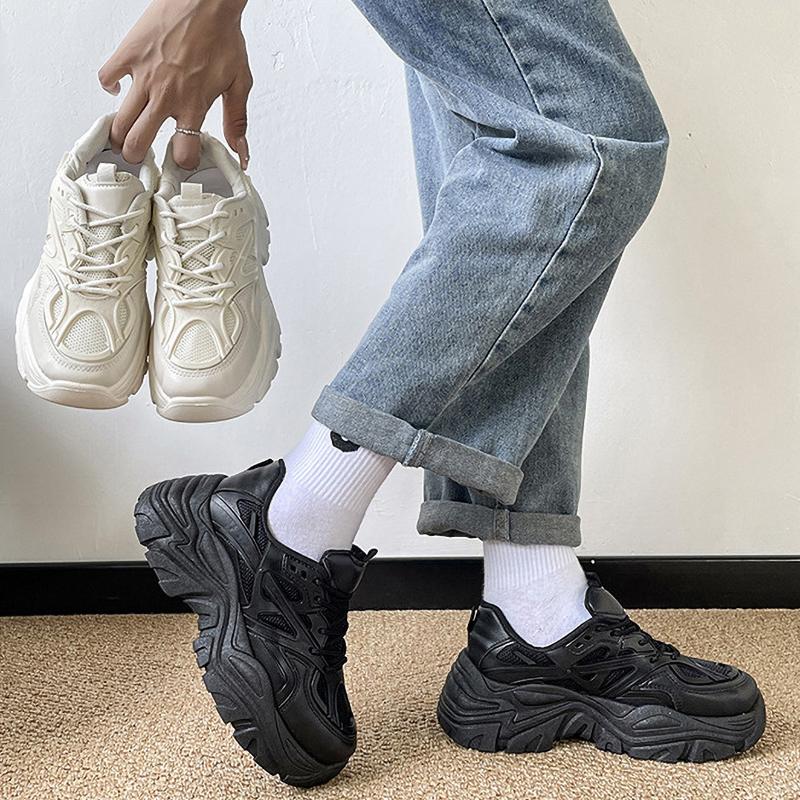 Women Fashion Platform Sport Shoes Women Summer Black Casual Chunky Sneakers Women Mesh Leather Platform
