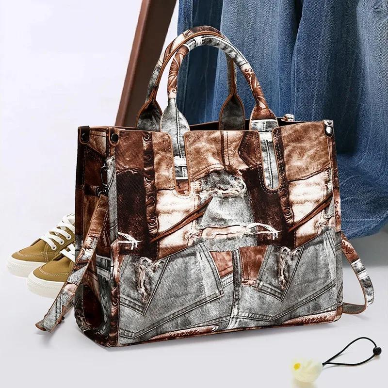 Borsa a mano con motivo patchwork retrò colore a contrasto borsa versatile grande capacità borsa a tracolla a pendolo elegante nuova